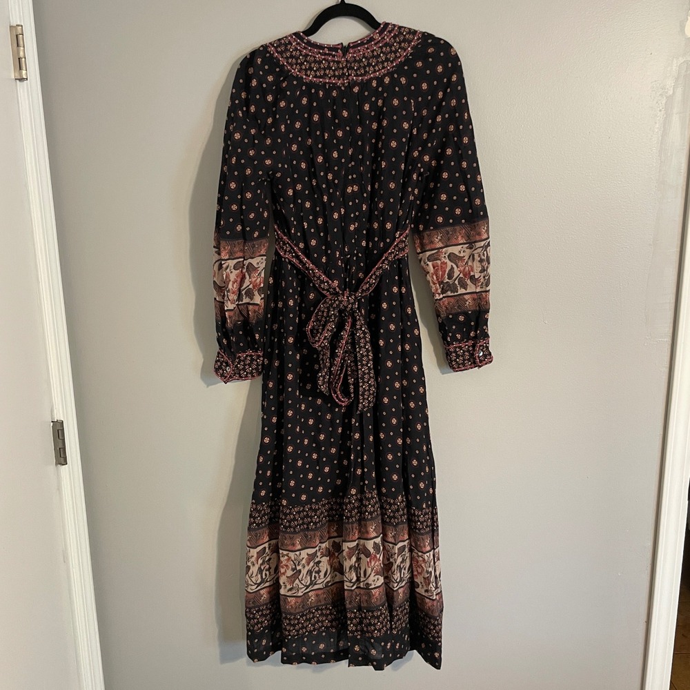 Sundance Maxi Dress Womens XS Black Floral Embroidered Long Sleeve Boho Peasant - Picture 7 of 14